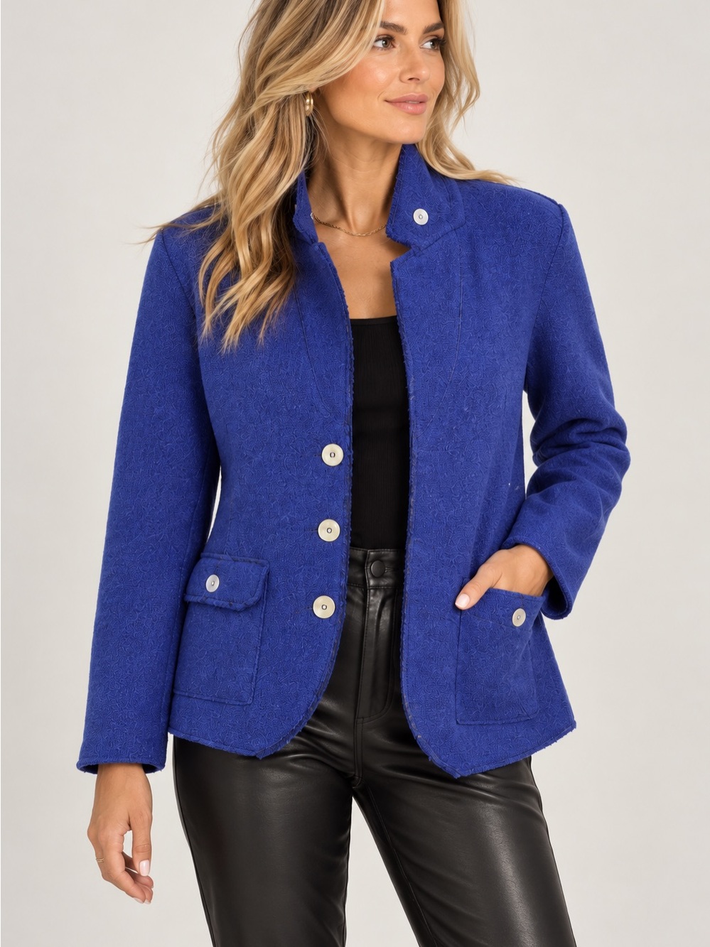 Eileen Fisher Felted Wool Jacket-Royal Violet-XL